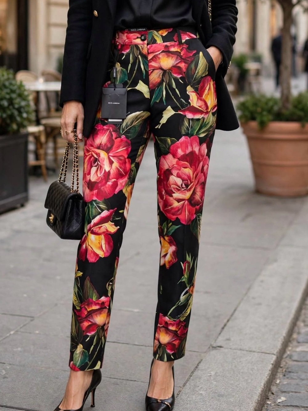 Dolce & Gabbana Pink Black Floral Print Bermuda Shorts